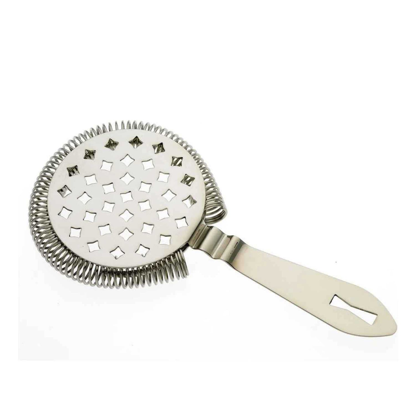 A Stainless Steel Barfly Classic Hawthorne Spring Bar Strainer on a white background