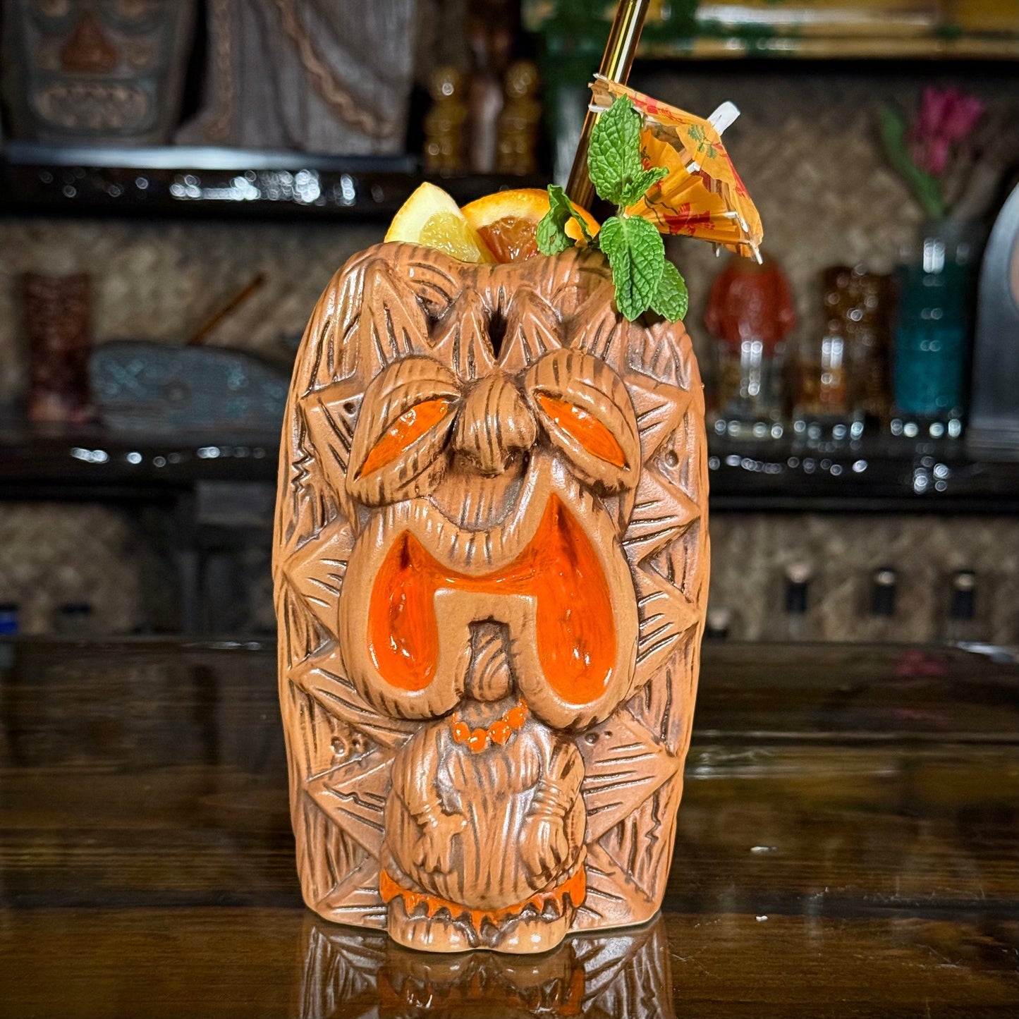 The Griper Tiki Mug (Orange) designed by Ken Ruzic, sculpted by Thor - Limited Edition of 250 - Ready to Ship! (FREE SHIPPING in U.S.)