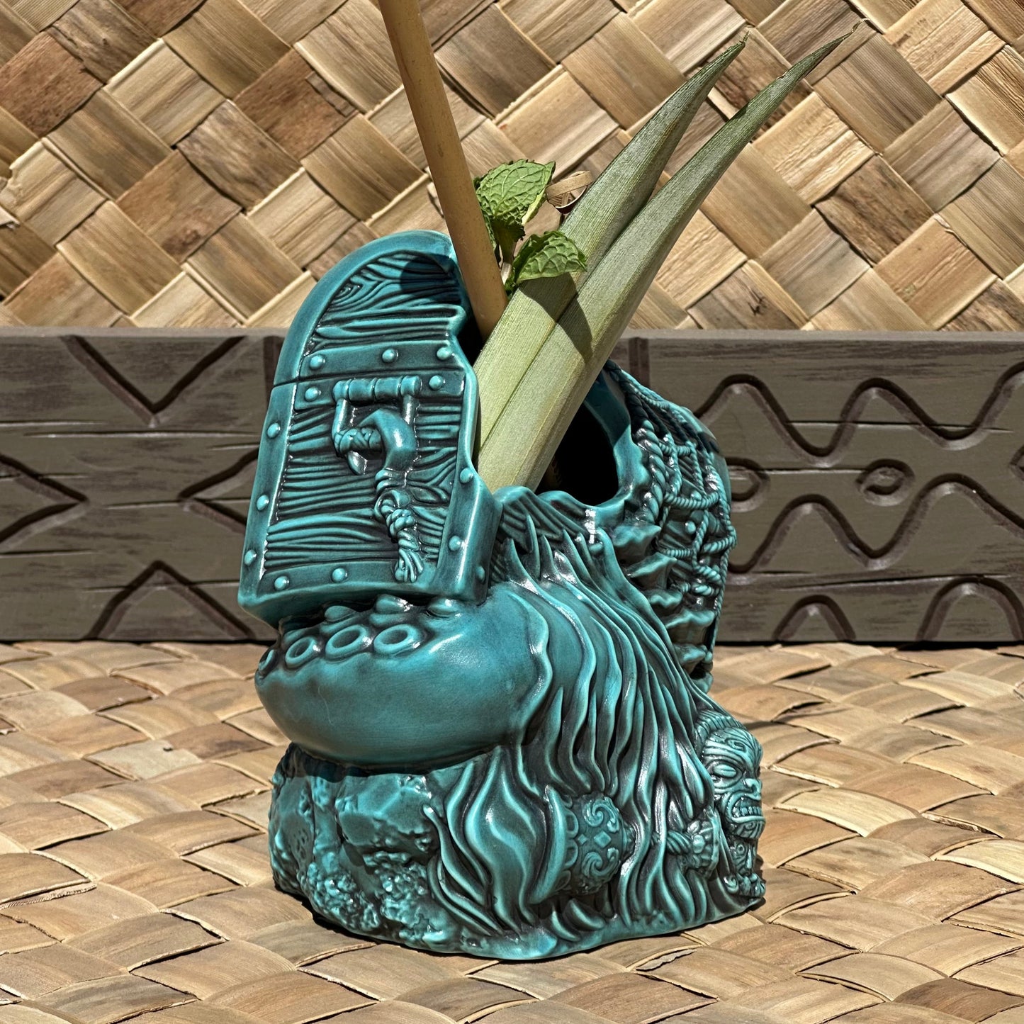 Sunken Treasure (Blue) Ceramic Tiki Mug - Ready to Ship! (FREE SHIPPING in U.S.)