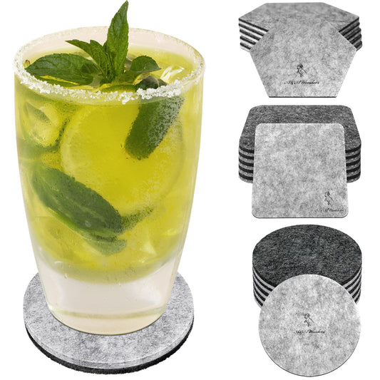 Premium Felt Coasters for Drink Set of 18 Pcs - (square/circle/hexagon)