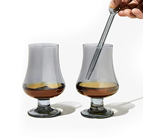 Amehla Whiskey Tasting Glass - Set of 2, 5-ounce Whisky Glasses with Water Dropper Pipette