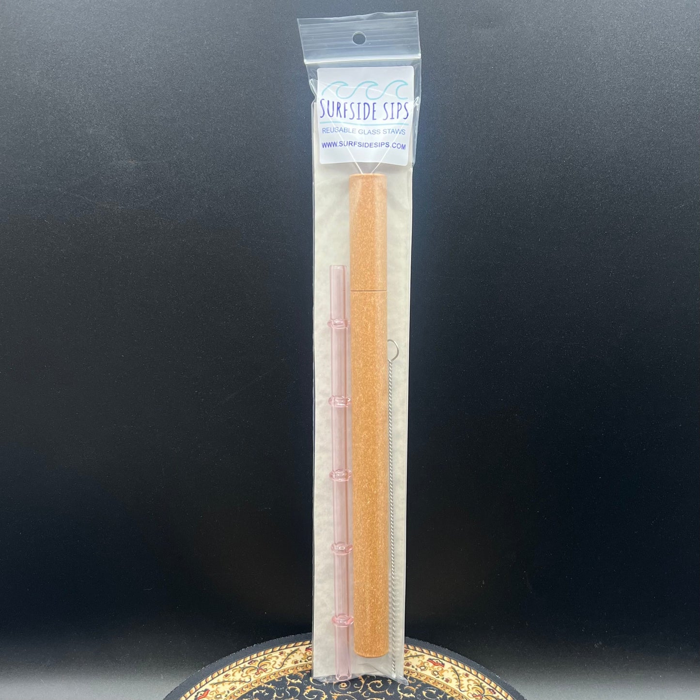 Surfside Sips "Tiki Bamboo" 8" Reusable glass straw travel kit