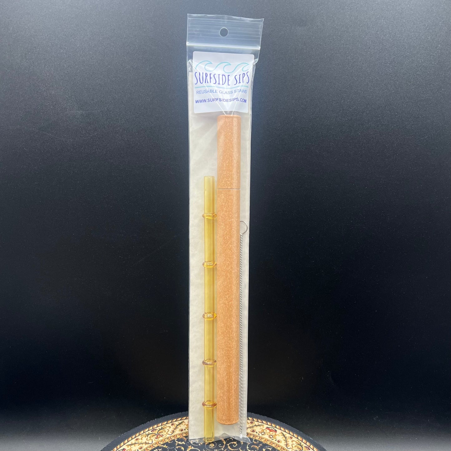 Surfside Sips "Tiki Bamboo" 8" Reusable glass straw travel kit