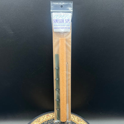 Surfside Sips "Tiki Bamboo" 8" Reusable glass straw travel kit