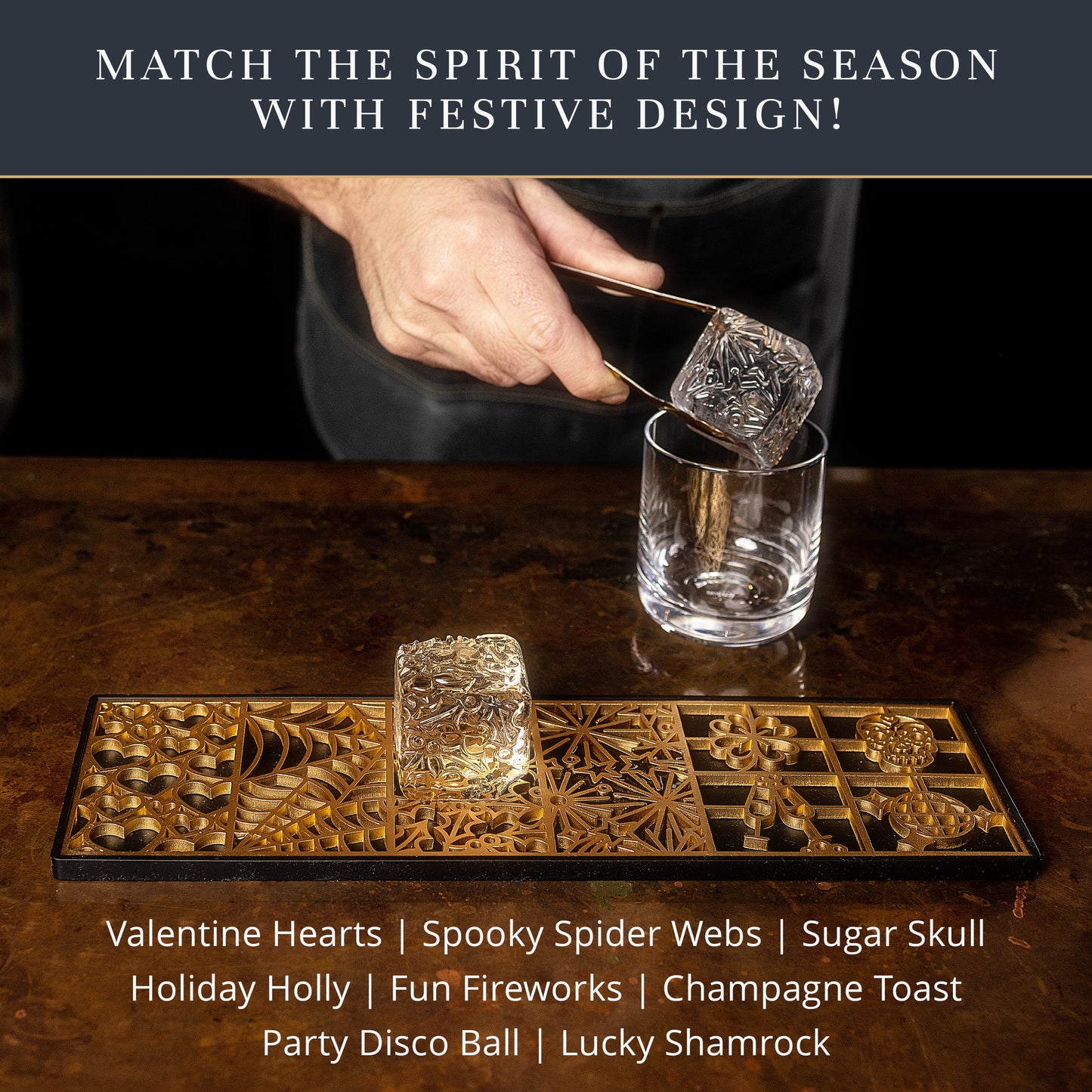 Holidays Ice Designer Tray for Clear Ice Cocktails and Whiskey