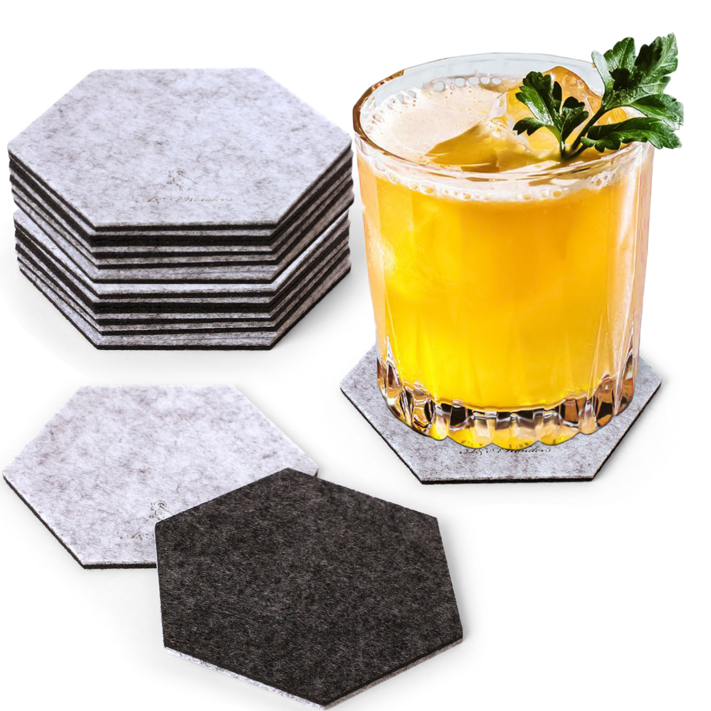 Premium Felt Coasters for Drink Set of 18 Pcs - (hexagon)