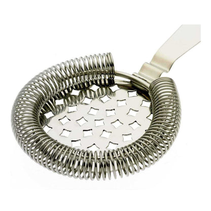 A Stainless Steel Barfly Classic Hawthorne Spring Bar Strainer on a white background