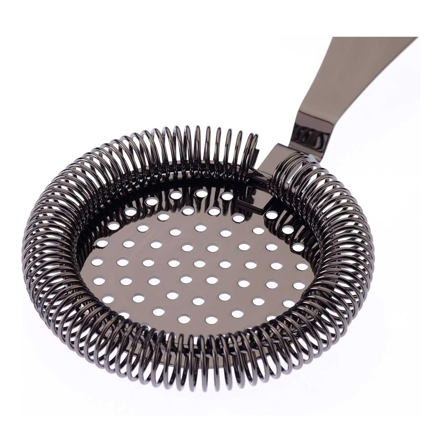 A Gun Metal Black colored Deluxe Antique Hawthorne Spring Strainer on a white background