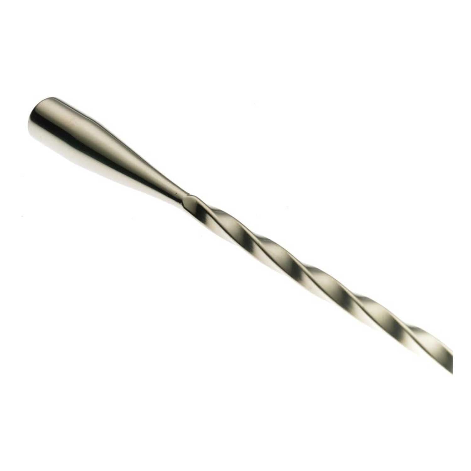 A close-up of the Stainless Steel Barfly Teardrop Bar Spoon, End 15 3/4 in (40 cm) on a white background