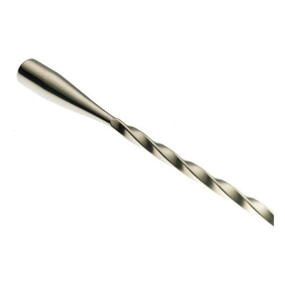 A close-up of the Stainless Steel Barfly Teardrop Bar Spoon, End 15 3/4 in (40 cm) on a white background