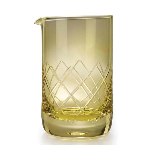 A Gold Barfly Mixing Glass 17oz (500 ml) with geometric patterns on a white background