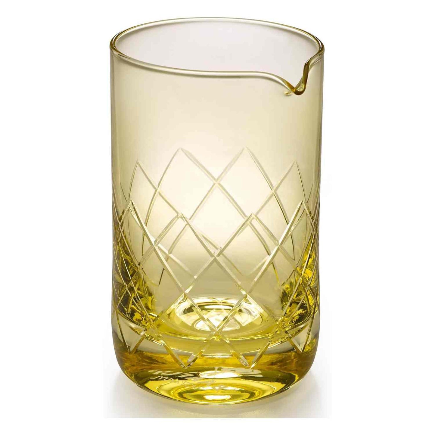 A Gold Barfly Mixing Glass 17oz (500 ml) with geometric patterns on a white background