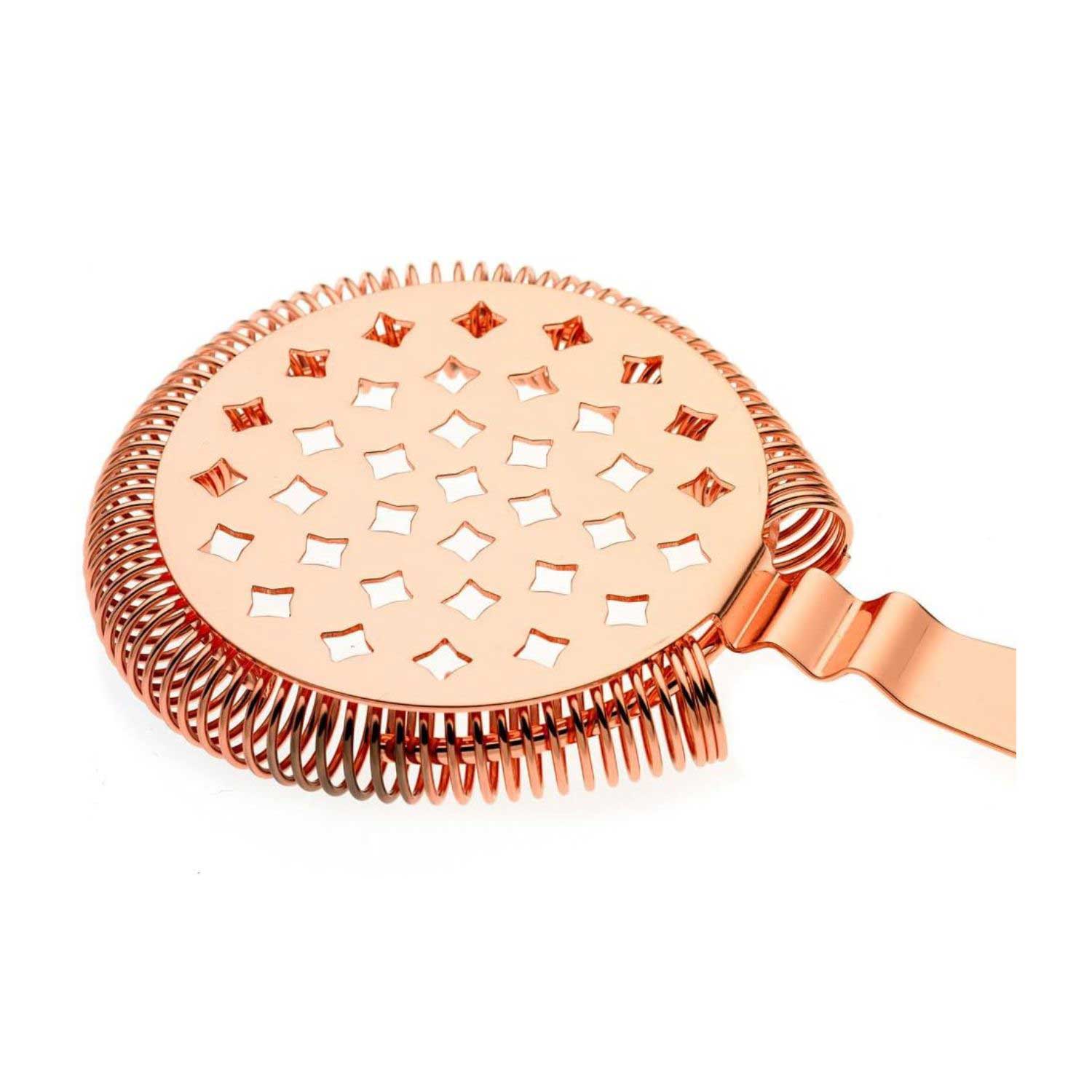A Copper Plated Barfly Classic Hawthorne Spring Bar Strainer on a white background