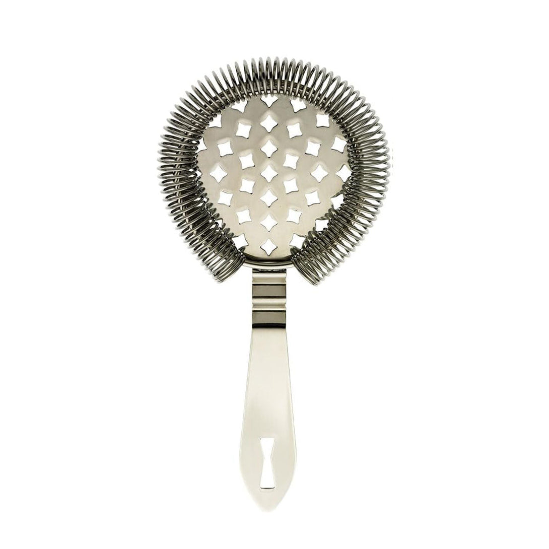 A Stainless Steel Barfly Classic Hawthorne Spring Bar Strainer on a white background