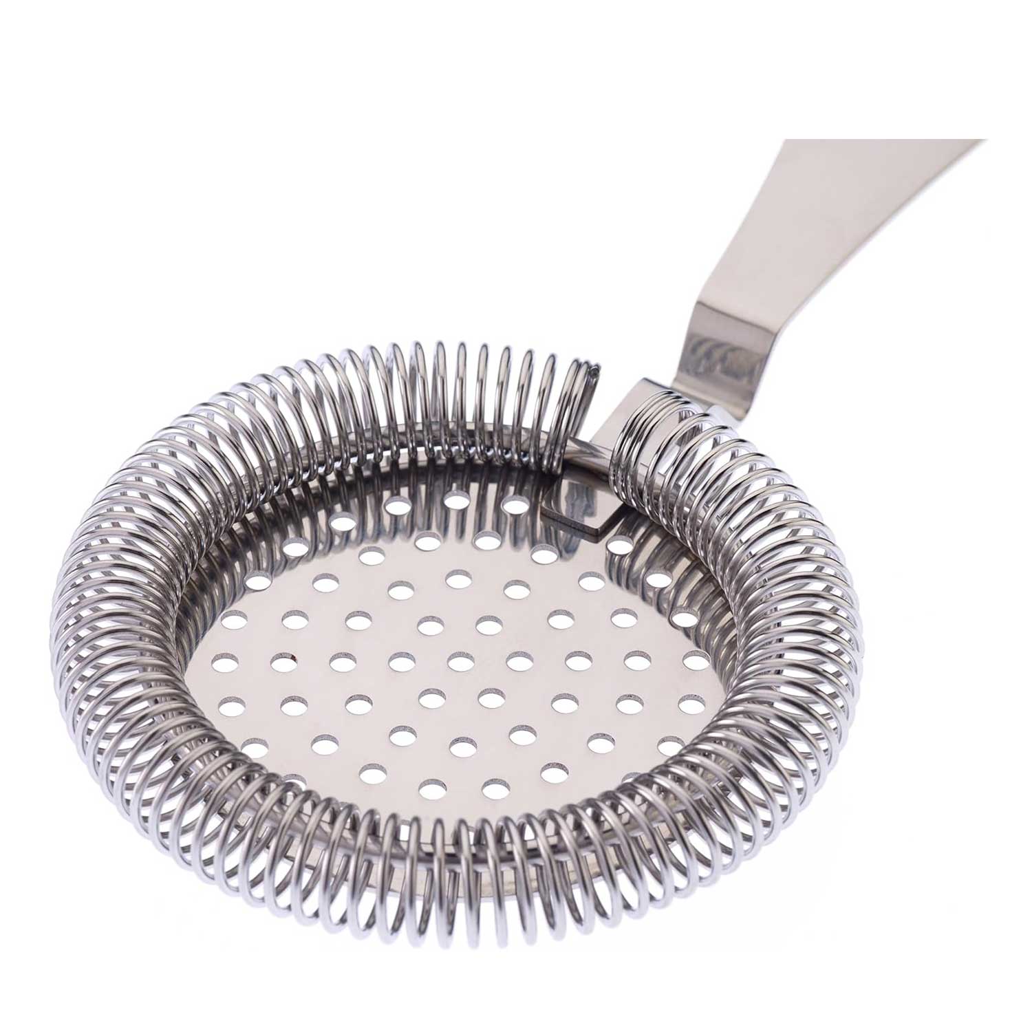 A stainless steel Barfly Deluxe Antique Hawthorne Spring Strainer on a white background