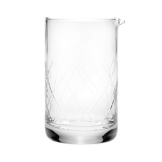 A Barfly Drink Mixing Glass, 24oz, 700ml with diamond pattern on a white background