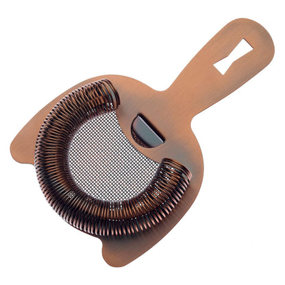 An Antique Copper finished Barfly Fine Mesh Spring Strainer on a white background