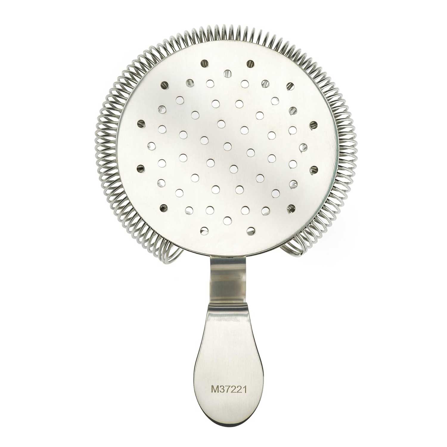 A Stainless Steel Barfly Throwing Strainer on a white background