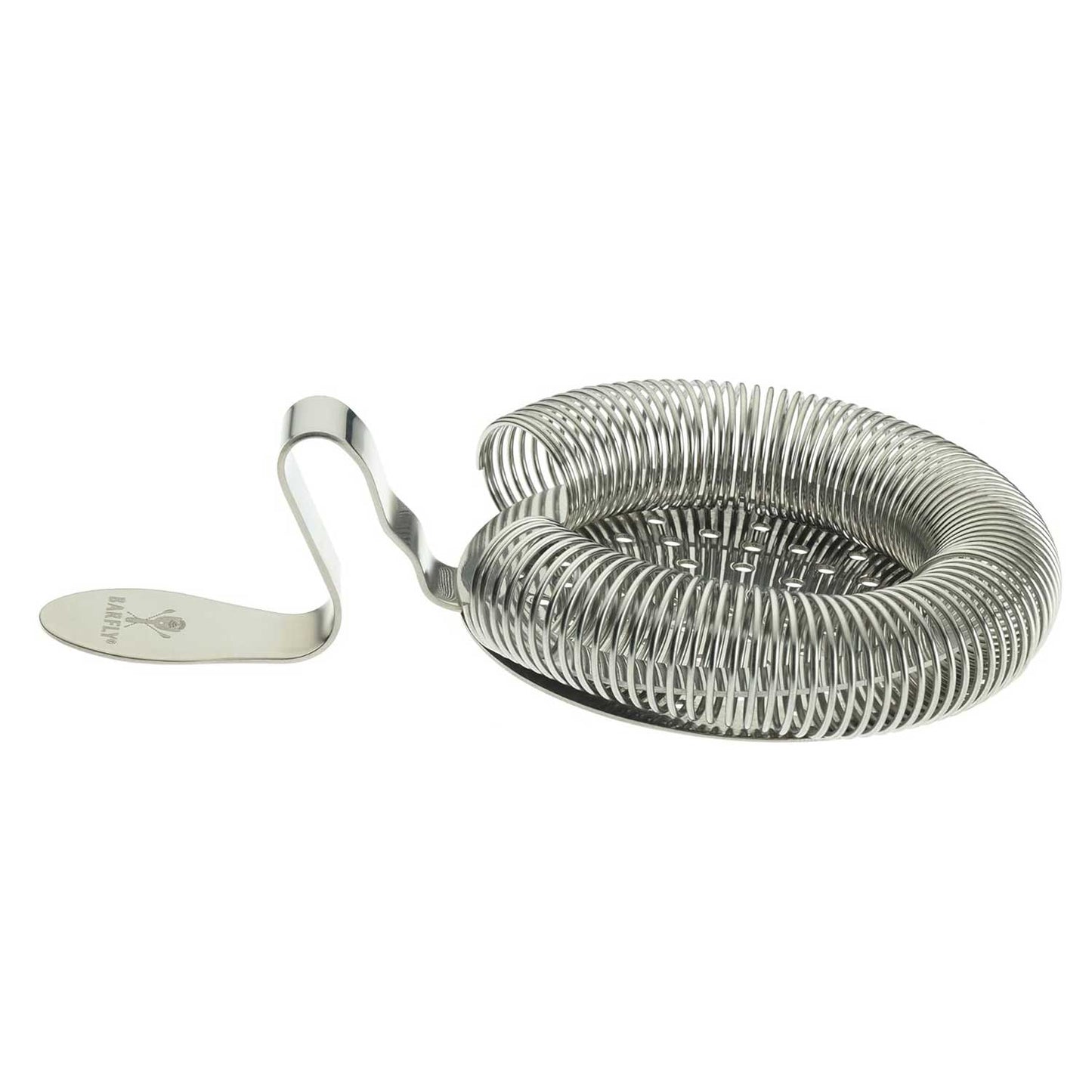 A Stainless Steel Barfly Throwing Strainer on a white background