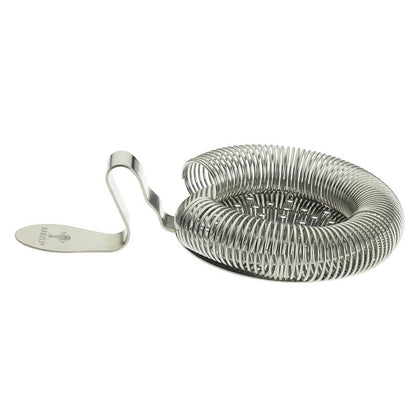 A Stainless Steel Barfly Throwing Strainer on a white background
