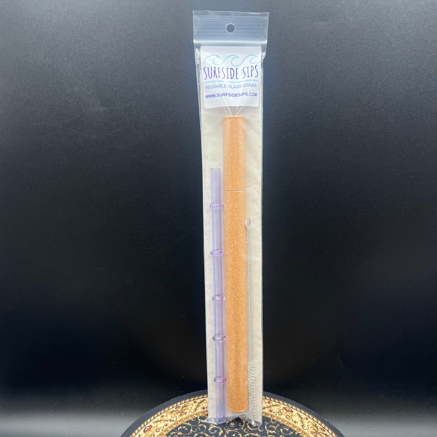 Surfside Sips "Tiki Bamboo" 8" Reusable glass straw travel kit