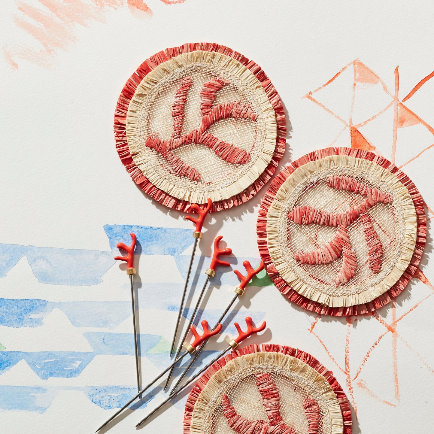 Coral straw coasters - Set of 4