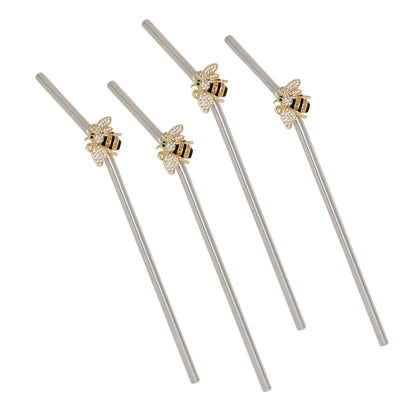 Stripey bee metal straws - Set of 4
