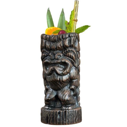 Hoa Kahiko Ku Tiki Mug (Dark Wood glaze), sculpted by Thor - Ceramic - Ready to Ship (FREE SHIPPING in U.S.)