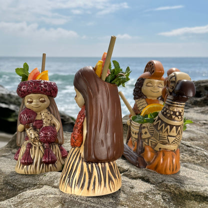 "it's a hula world" Tiki Mug, Hula Girl Too - #3 of a 4 mug series, sculpted by Thor - Ready to Ship (FREE SHIPPING in U.S.)