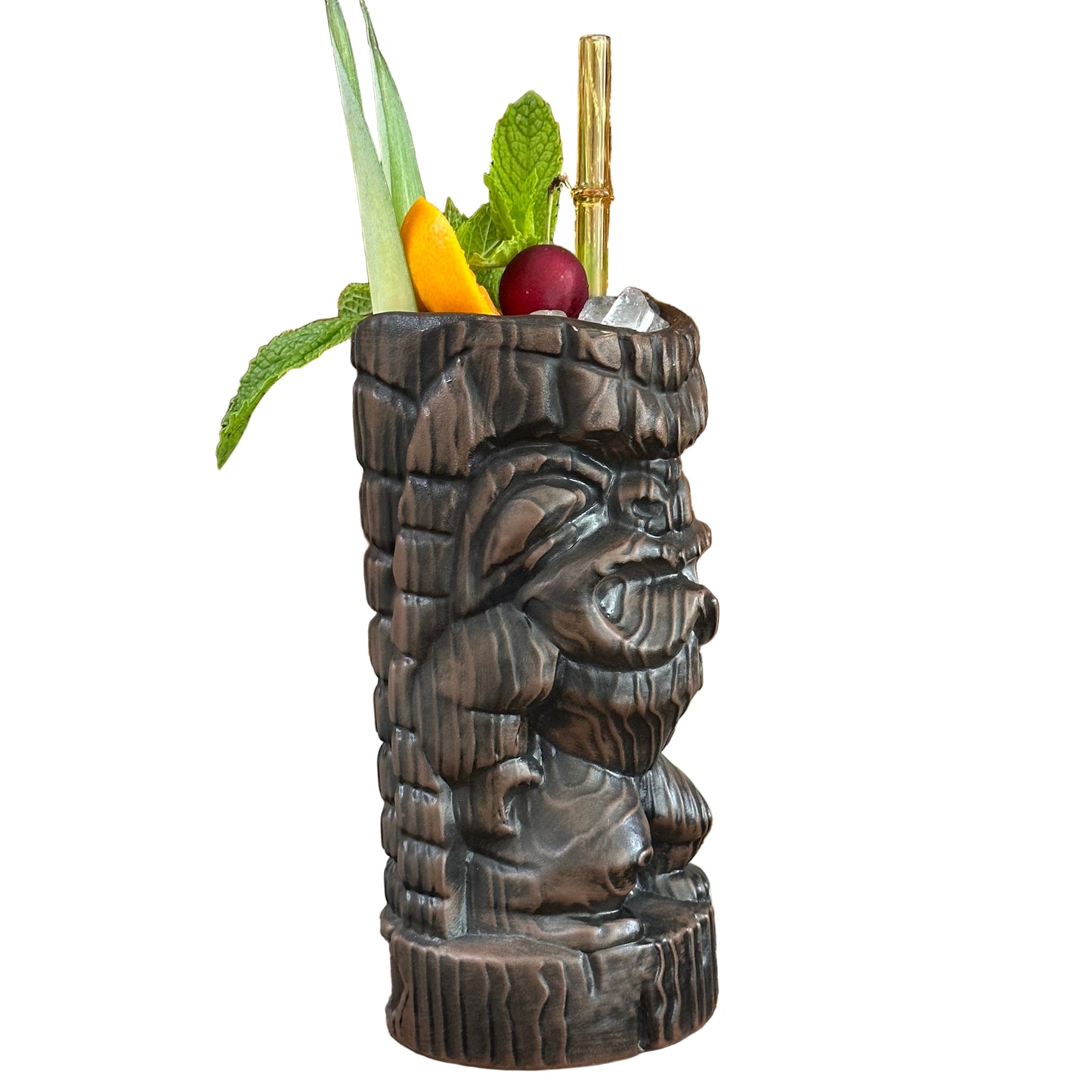 Hoa Kahiko Ku Tiki Mug (Dark Wood glaze), sculpted by Thor - Ceramic - Ready to Ship (FREE SHIPPING in U.S.)