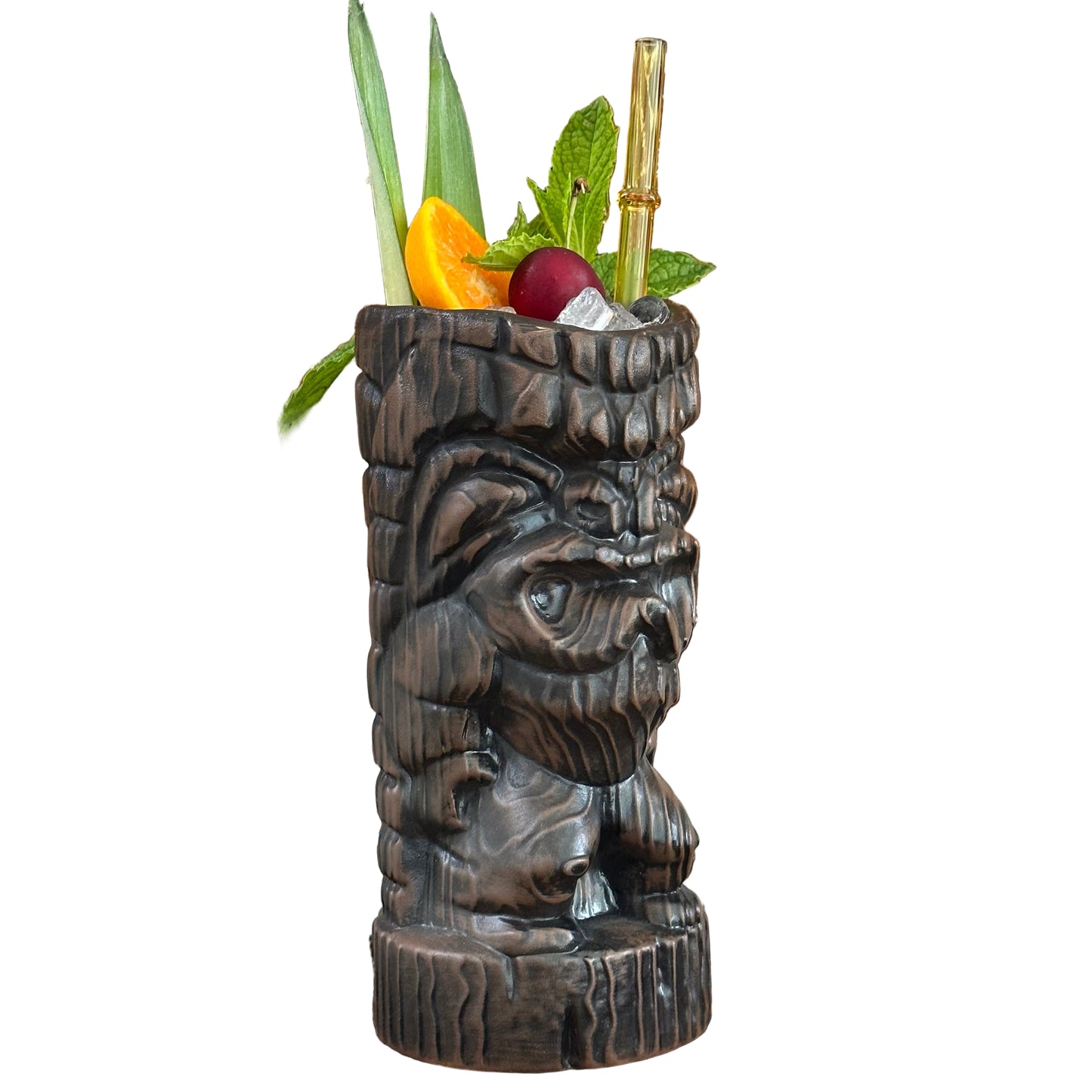 Hoa Kahiko Ku Tiki Mug (Dark Wood glaze), sculpted by Thor - Ceramic - Ready to Ship (FREE SHIPPING in U.S.)