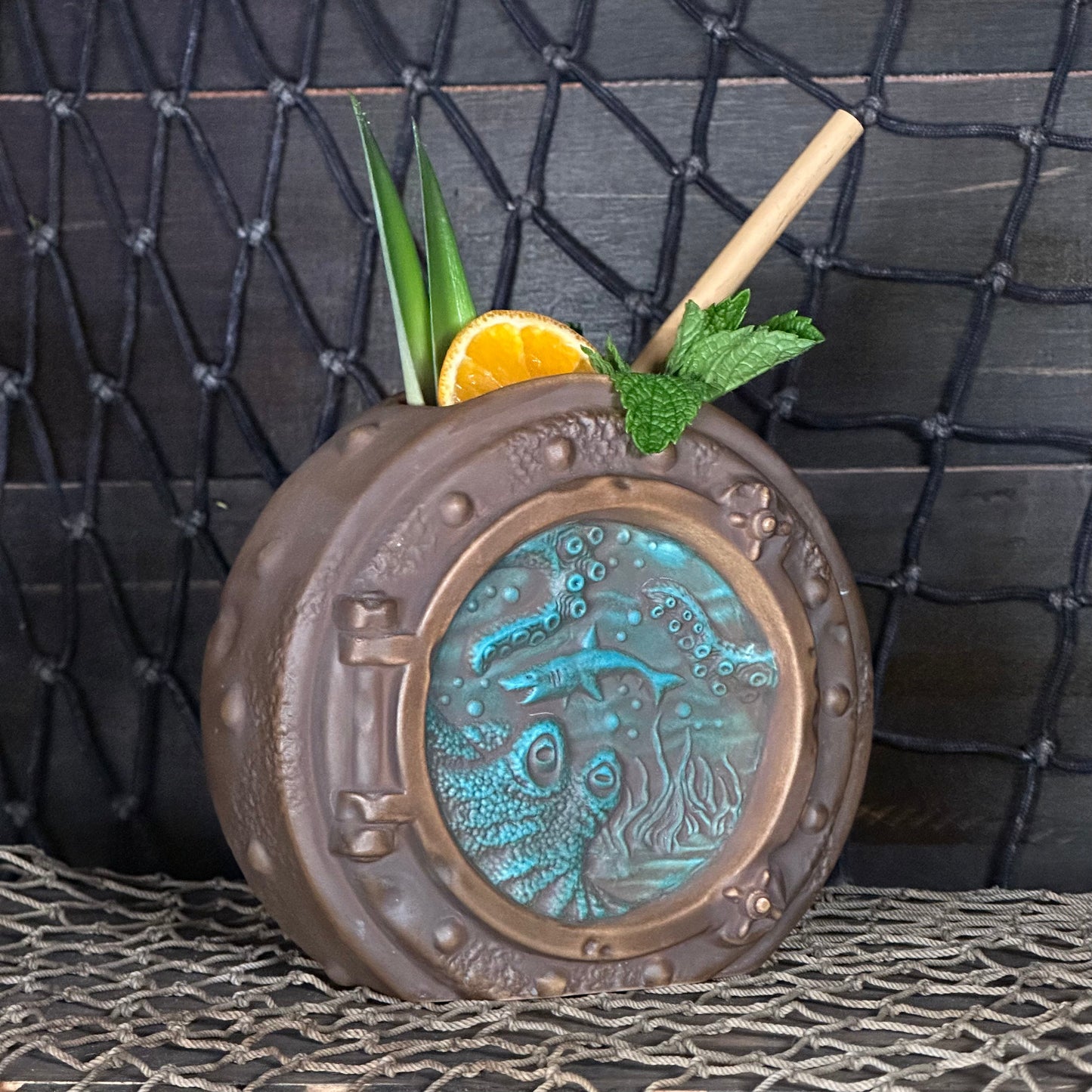 DIVE! DIVE! DIVE!  Sunset Edition - Ceramic Tiki Mug, sculpt by Thor - Ready to Ship! (FREE SHIPPING in U.S.)