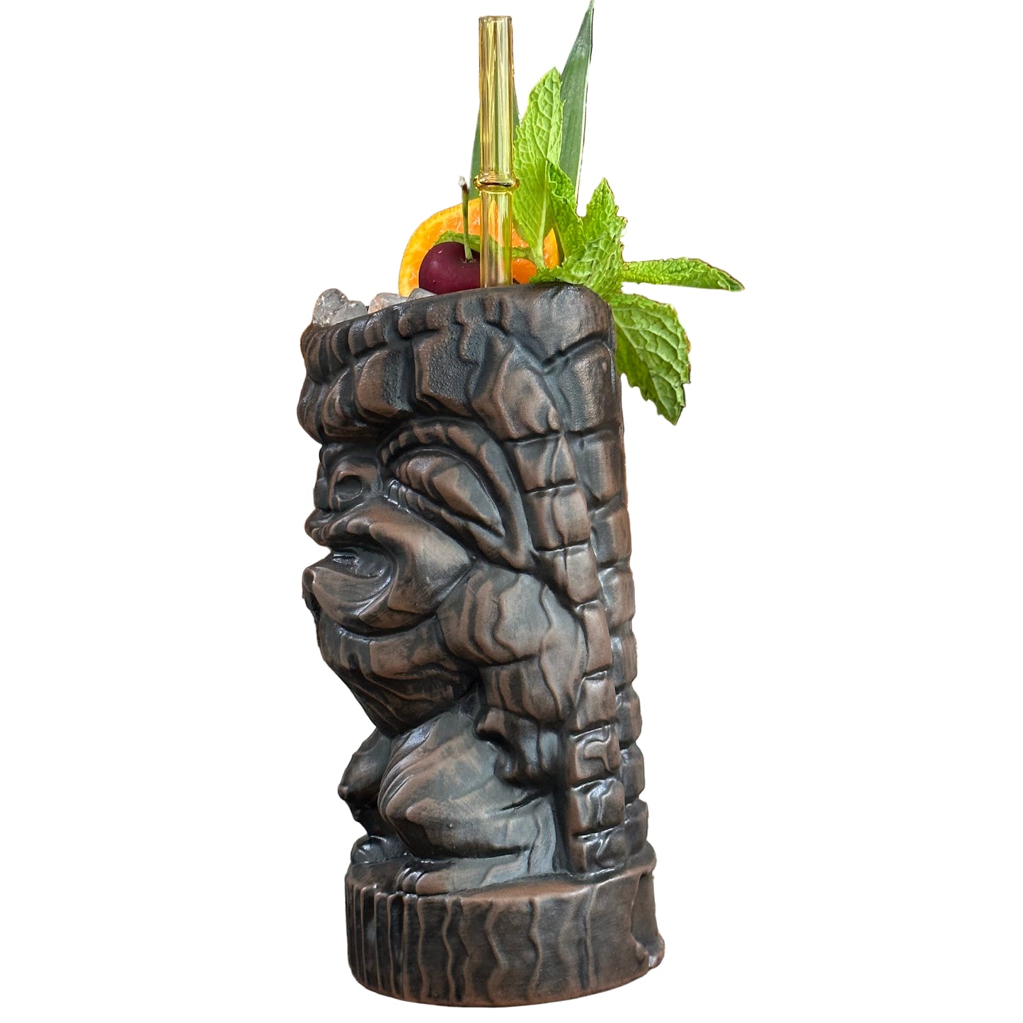Hoa Kahiko Ku Tiki Mug (Dark Wood glaze), sculpted by Thor - Ceramic - Ready to Ship (FREE SHIPPING in U.S.)