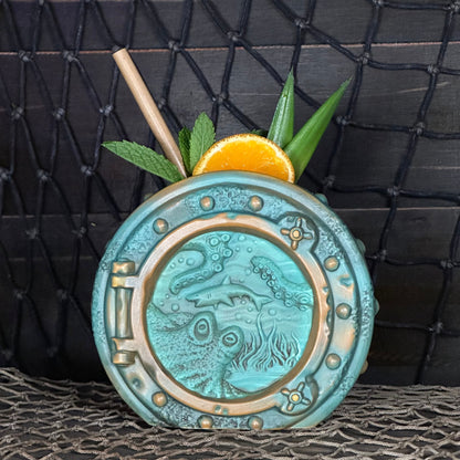 DIVE! DIVE! DIVE!  Ocean Patina Edition - Ceramic Tiki Mug, sculpt by Thor - Ready to Ship! (FREE SHIPPING in U.S.)