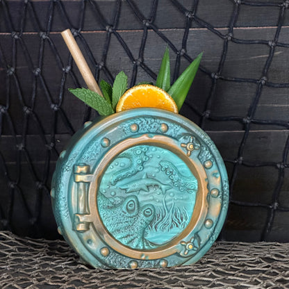 DIVE! DIVE! DIVE!  Ocean Patina Edition - Ceramic Tiki Mug, sculpt by Thor - Ready to Ship! (FREE SHIPPING in U.S.)