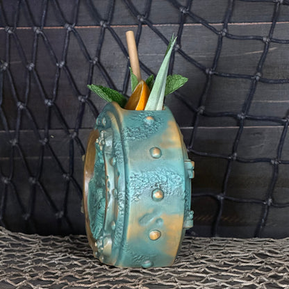 DIVE! DIVE! DIVE!  Ocean Patina Edition - Ceramic Tiki Mug, sculpt by Thor - Ready to Ship! (FREE SHIPPING in U.S.)