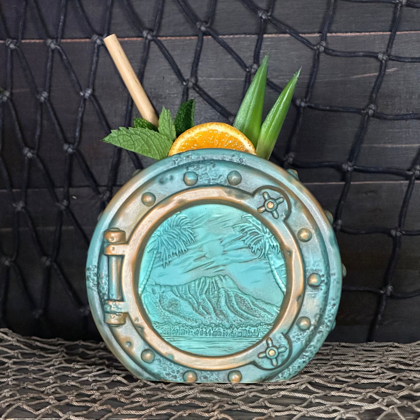 DIVE! DIVE! DIVE!  Ocean Patina Edition - Ceramic Tiki Mug, sculpt by Thor - Ready to Ship! (FREE SHIPPING in U.S.)