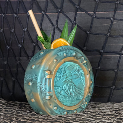 DIVE! DIVE! DIVE!  Ocean Patina Edition - Ceramic Tiki Mug, sculpt by Thor - Ready to Ship! (FREE SHIPPING in U.S.)