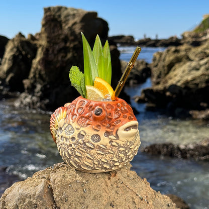 Lost's Petrified Puffer (Red) - Ceramic Tiki Mug, sculpted by Thor - Ready to Ship! (FREE SHIPPING in U.S.)