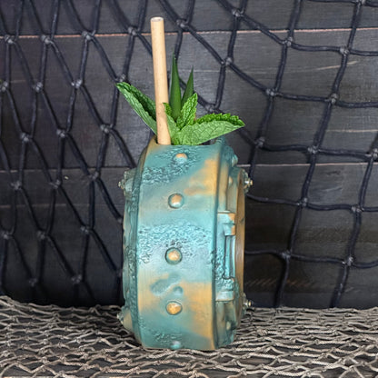 DIVE! DIVE! DIVE!  Ocean Patina Edition - Ceramic Tiki Mug, sculpt by Thor - Ready to Ship! (FREE SHIPPING in U.S.)