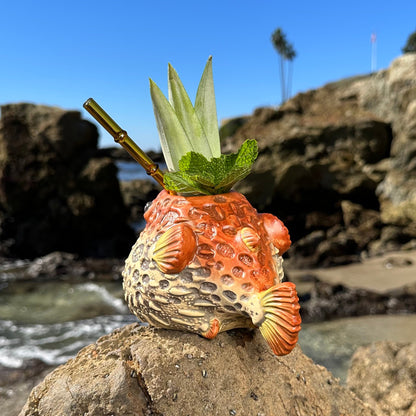 Lost's Petrified Puffer (Red) - Ceramic Tiki Mug, sculpted by Thor - Ready to Ship! (FREE SHIPPING in U.S.)