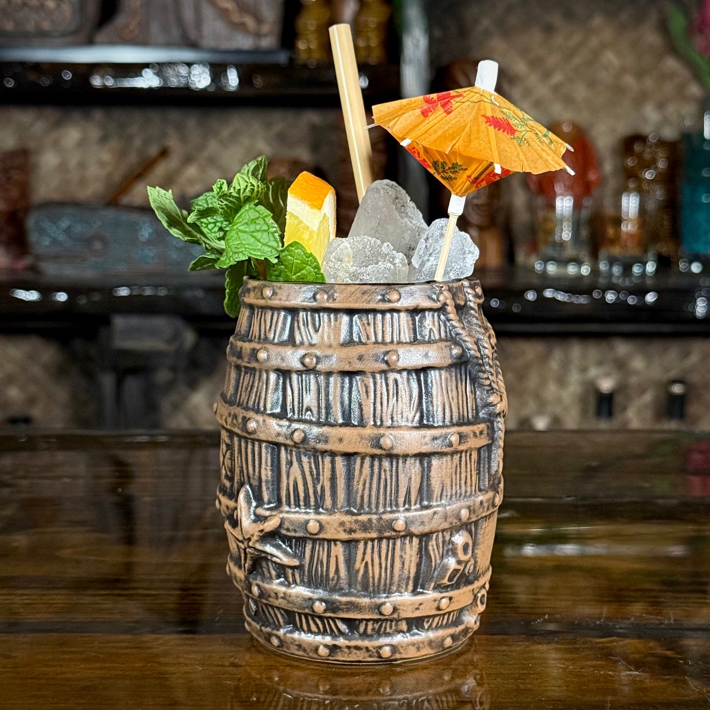 Sunken Rum Barrel Tiki Mug, sculpted by Thor -  Ready to Ship! (FREE SHIPPING in U.S.)
