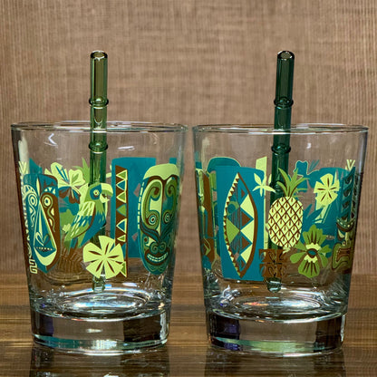 'Monstera' Glass Bamboo Straw Set of Two (2) - Ready to Ship!