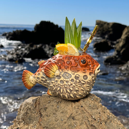Lost's Petrified Puffer (Red) - Ceramic Tiki Mug, sculpted by Thor - Ready to Ship! (FREE SHIPPING in U.S.)