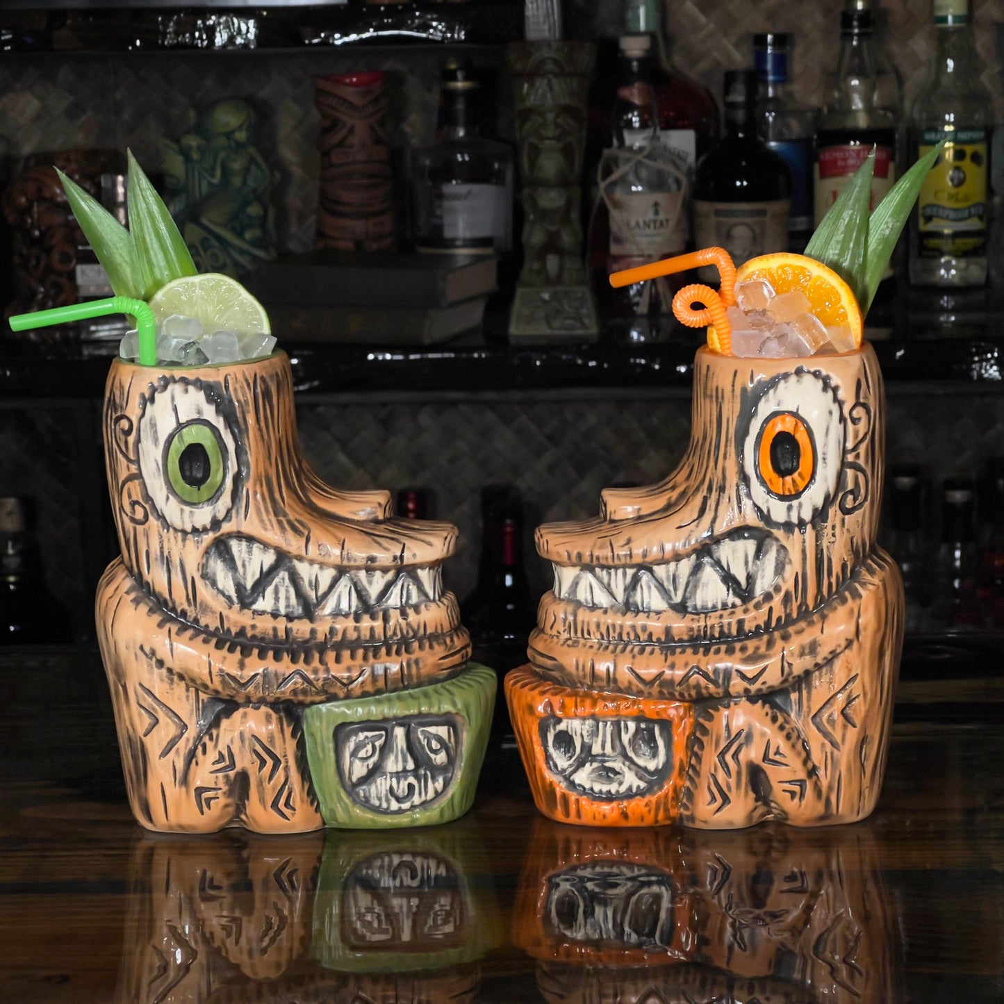 Tiki tOny's Enchanted Tiki Room Drummer ceramic Tiki Mug (Orange or Green), sculpted by Tiki tOny and Thor - Ready to Ship! (FREE SHIPPING in U.S.)
