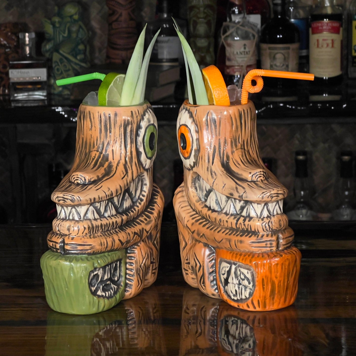 Tiki tOny's Enchanted Tiki Room Drummer ceramic Tiki Mug (Orange or Green), sculpted by Tiki tOny and Thor - Ready to Ship! (FREE SHIPPING in U.S.)