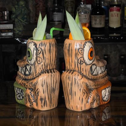 Tiki tOny's Enchanted Tiki Room Drummer ceramic Tiki Mug (Orange or Green), sculpted by Tiki tOny and Thor - Ready to Ship! (FREE SHIPPING in U.S.)