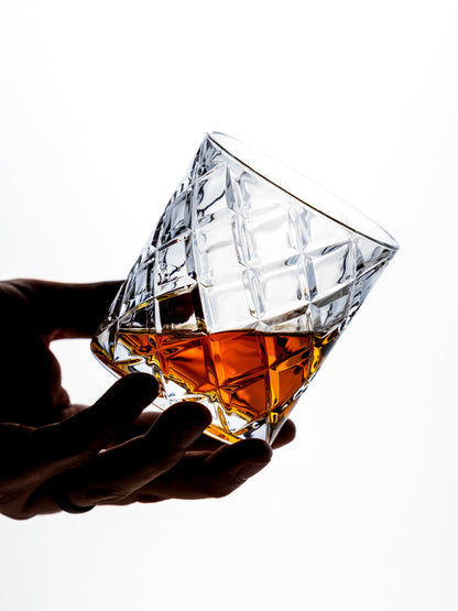 12-ounce Double Old Fashioned Cocktail Glasses, Japanese Diamond Cut Design, Weighted Lowball Rocks Tumbler Glasses