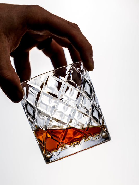 12-ounce Double Old Fashioned Cocktail Glasses, Japanese Diamond Cut Design, Weighted Lowball Rocks Tumbler Glasses