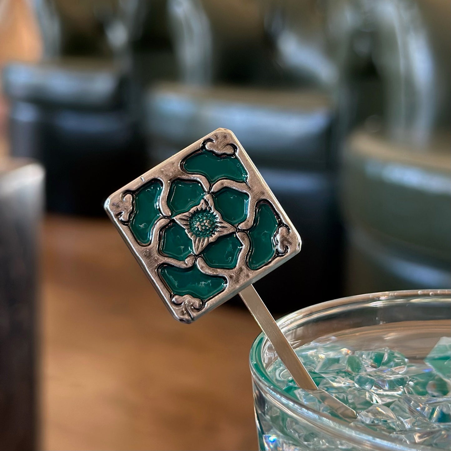 TikiLand Trading Co.'s 'Jade Tile' Sculpted Metal Enamel Swizzle Stick - Ready-To-Ship!